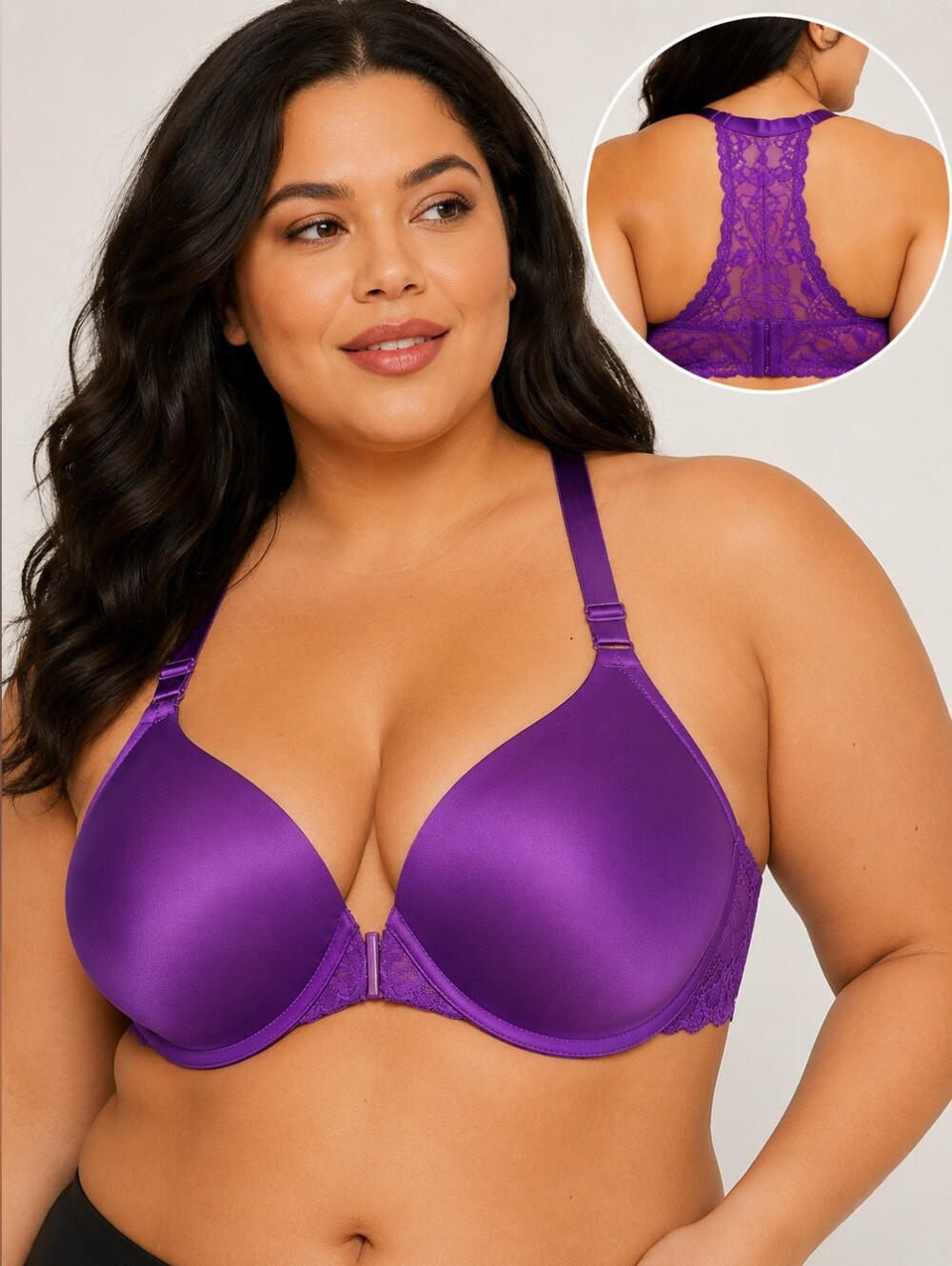 💜 Torrid Purple Lace Racerback Front-Close Bra — Size 48B